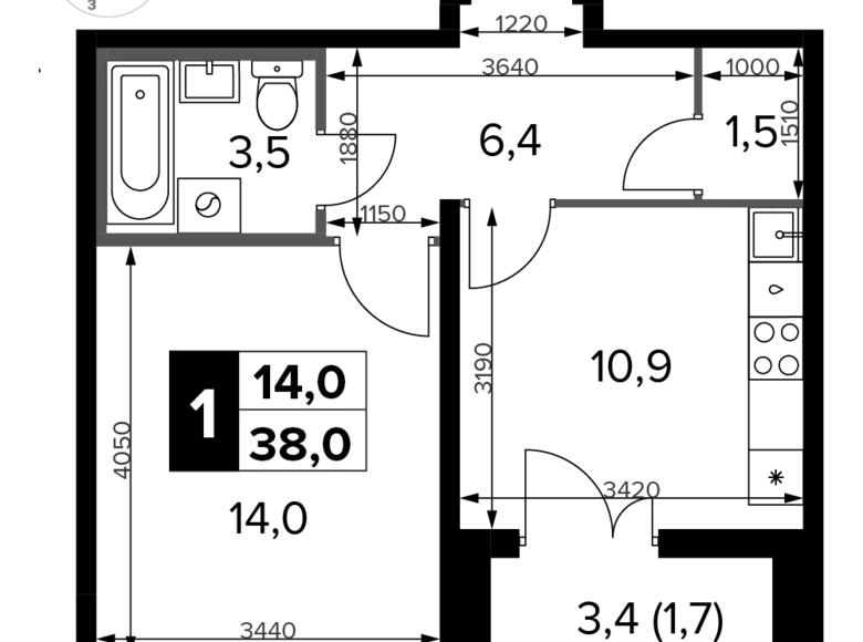 Mieszkanie 1 pokój 38 m² Potapovo, Rosja