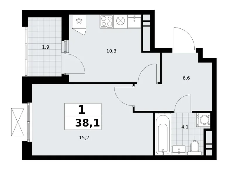 Apartamento 1 habitación 38 m² poselenie Sosenskoe, Rusia