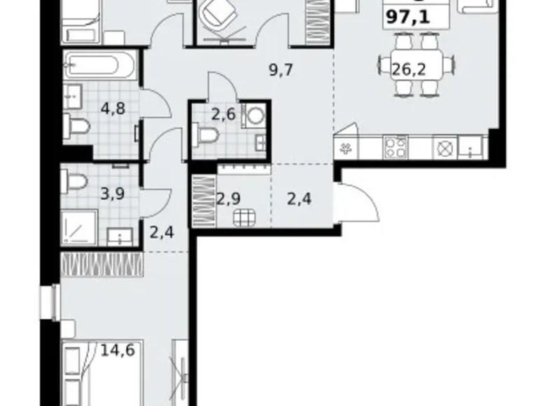 Apartamento 3 habitaciones 97 m² Kommunarka, Rusia