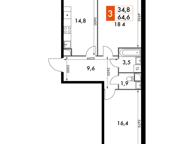 Mieszkanie 2 pokoi 65 m² Razvilka, Rosja