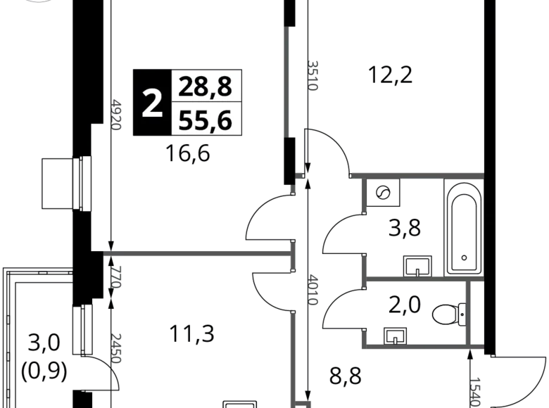 Appartement 2 chambres 56 m² Potapovo, Fédération de Russie