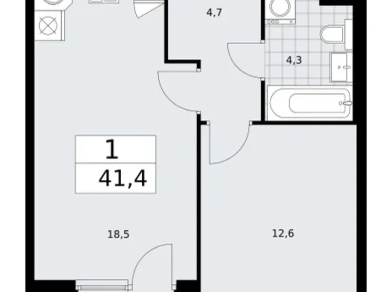 Apartamento 1 habitación 41 m² Troitsk, Rusia