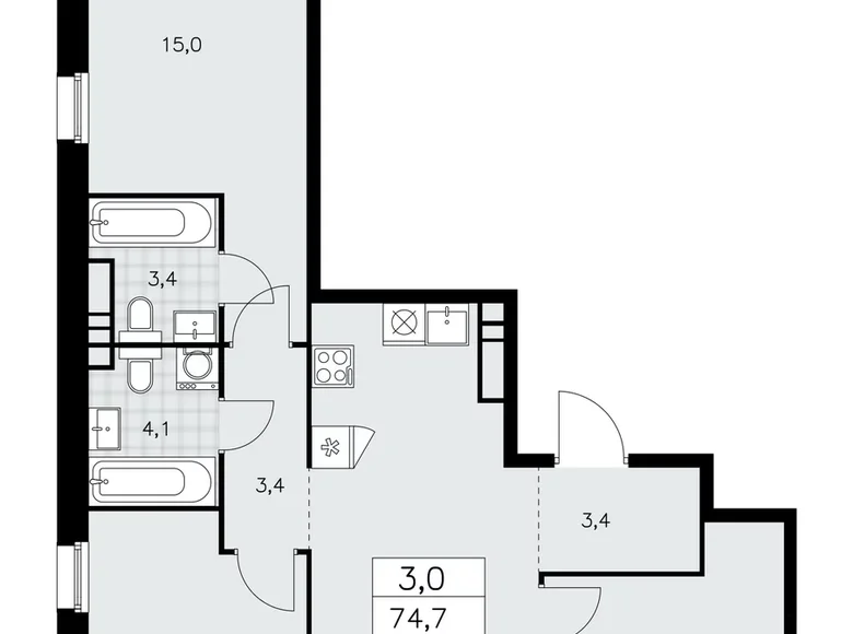 Appartement 3 chambres 75 m² poselenie Sosenskoe, Fédération de Russie