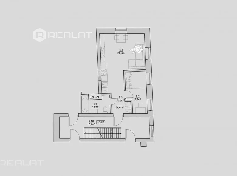 Mieszkanie 2 pokoi 37 m² Ryga, Łotwa