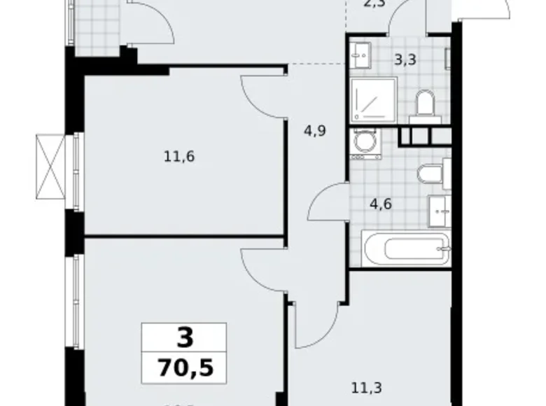 Квартира 3 комнаты 71 м² Юго-Западный административный округ, Россия