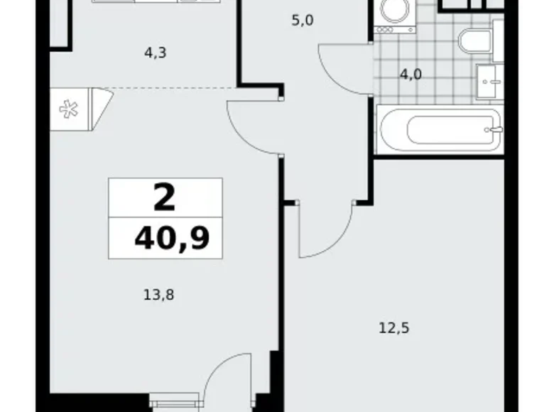 Mieszkanie 2 pokoi 41 m² Moskwa, Rosja