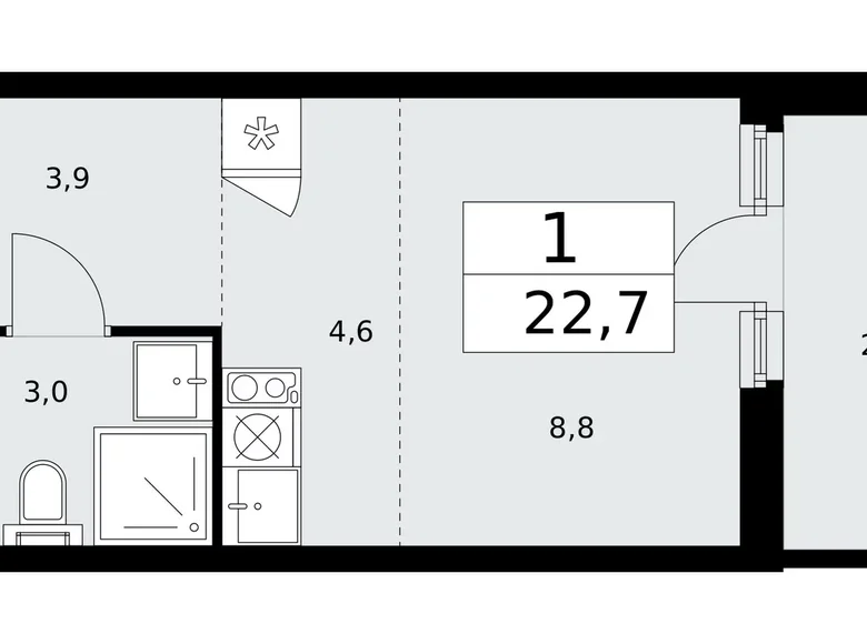 1 room apartment 23 m² Moscow, Russia