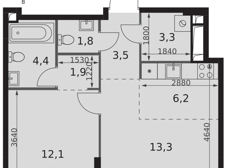 2 room apartment 47 m² Moscow, Russia