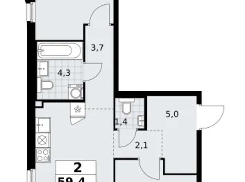 Квартира 2 комнаты 59 м² район Троицк, Россия
