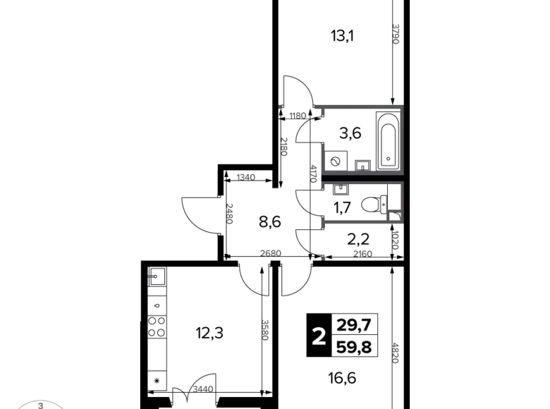 Appartement 2 chambres 60 m² Khimki, Fédération de Russie