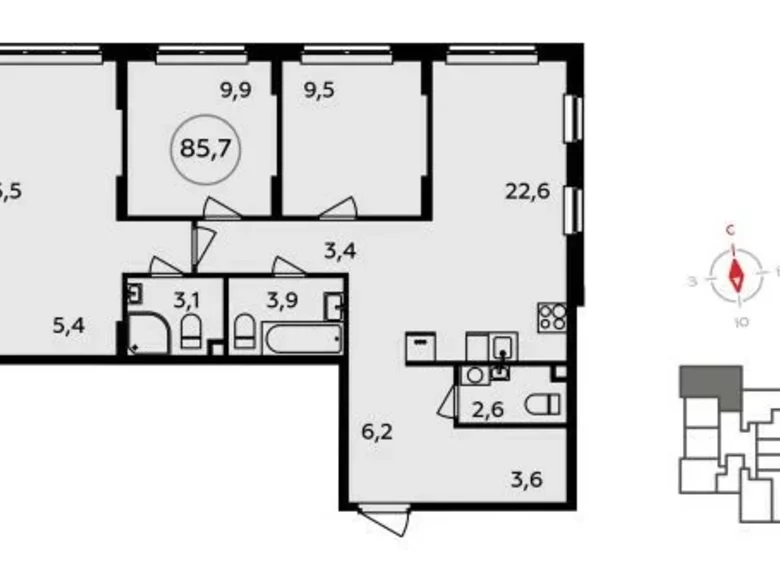 Apartamento 3 habitaciones 86 m² poselenie Sosenskoe, Rusia