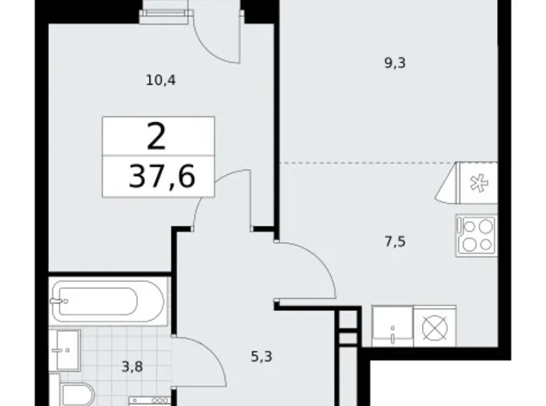 Квартира 2 комнаты 38 м² район Внуково, Россия