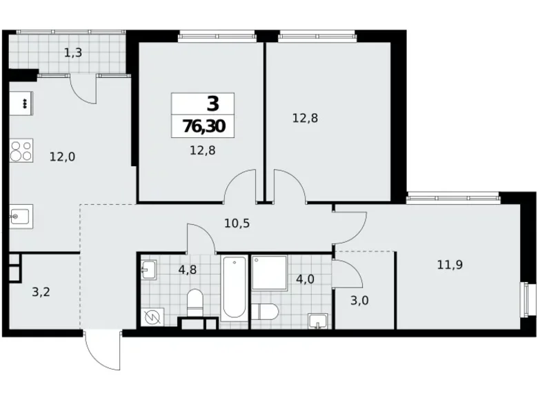 Квартира 3 комнаты 76 м² Северный административный округ, Россия