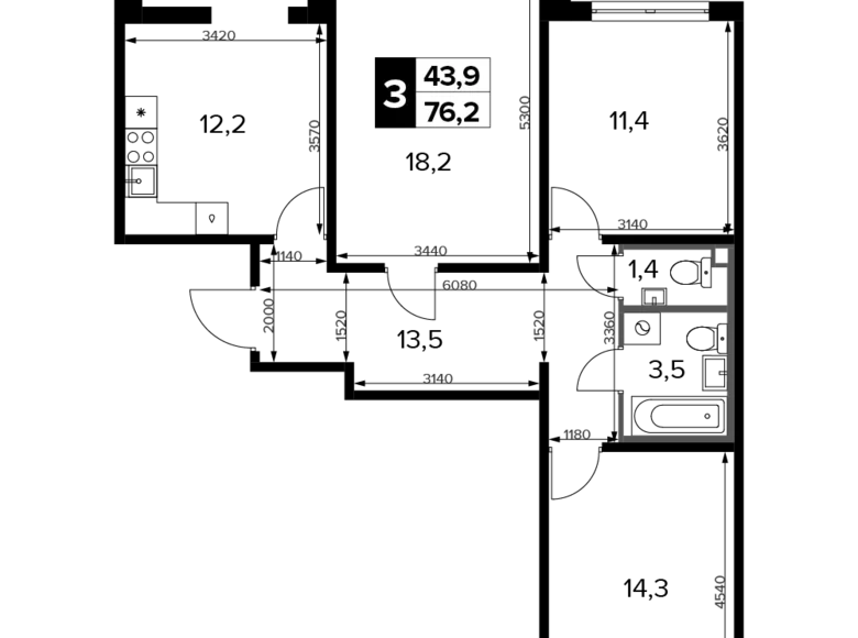 Mieszkanie 3 pokoi 76 m² Chimki, Rosja