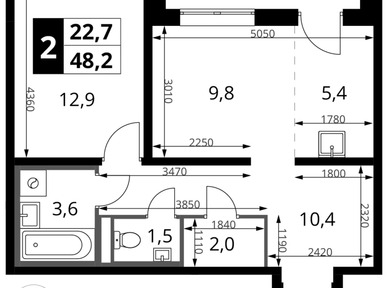 Wohnung 2 zimmer 48 m² Sapronovo, Russland
