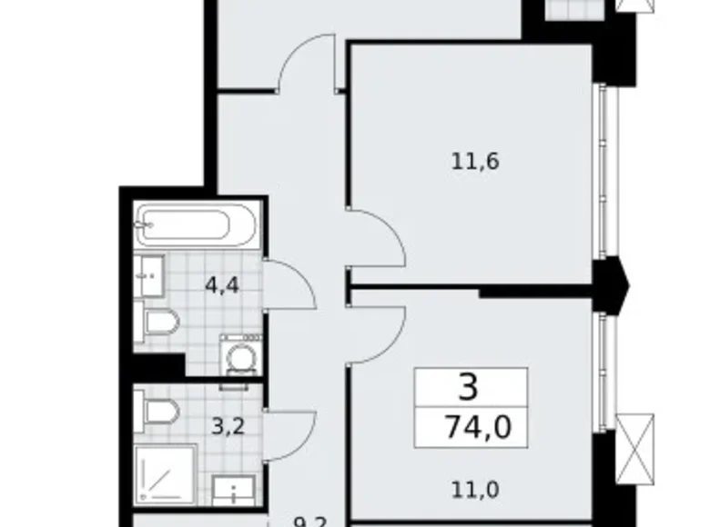 Квартира 3 комнаты 74 м² район Троицк, Россия