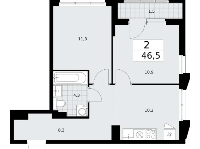 Mieszkanie 2 pokoi 47 m² Troick, Rosja