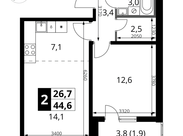 Квартира 2 комнаты 45 м² Potapovo, Россия