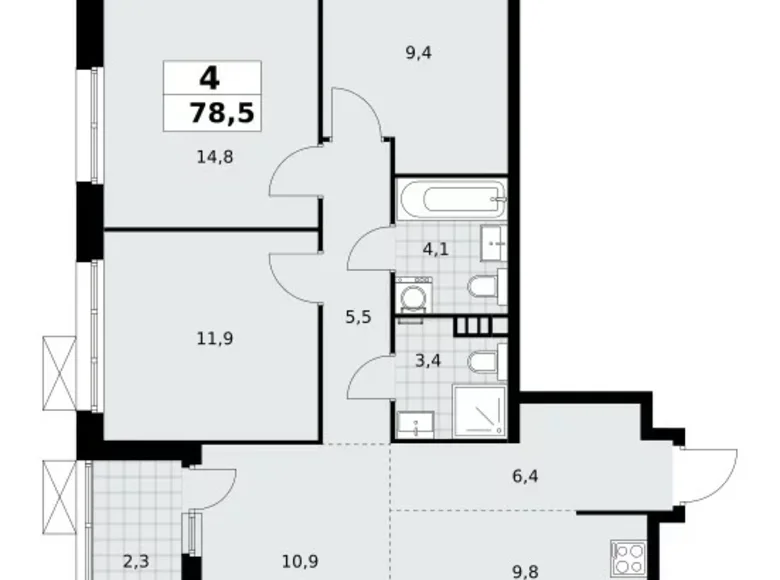 Квартира 4 комнаты 79 м² Москва, Россия