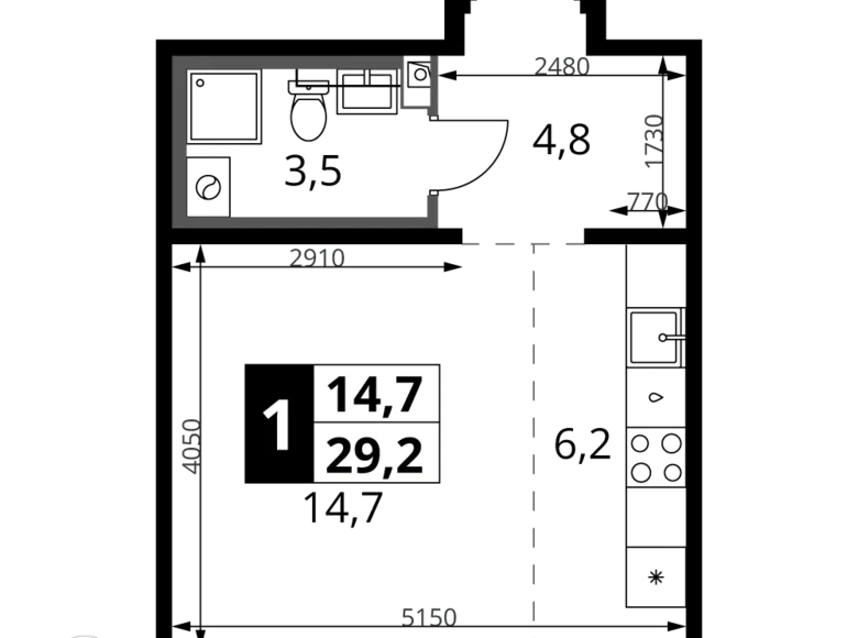 Estudio 1 habitación 29 m² Leninsky District, Rusia