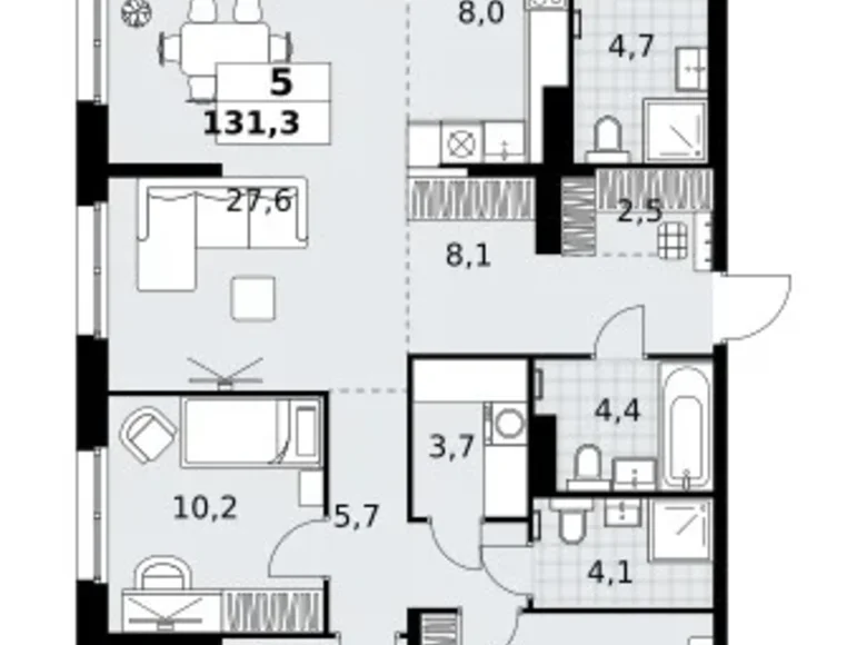 Mieszkanie 5 pokojów 131 m² Kommunarka, Rosja