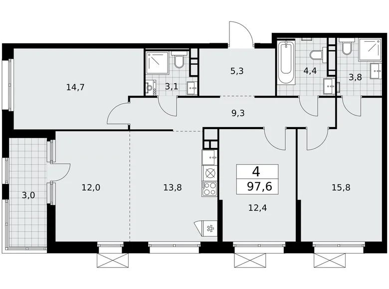 Wohnung 4 Zimmer 98 m² Moskau, Russland