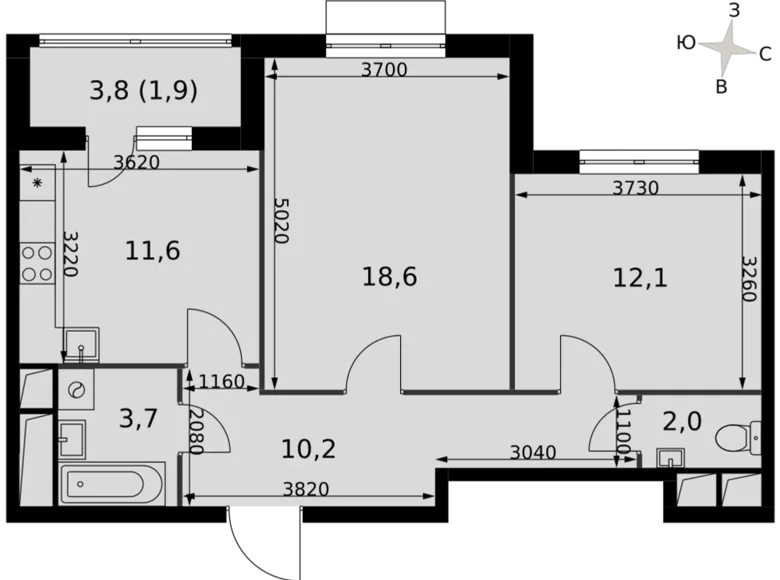 2 room apartment 60 m² Razvilka, Russia