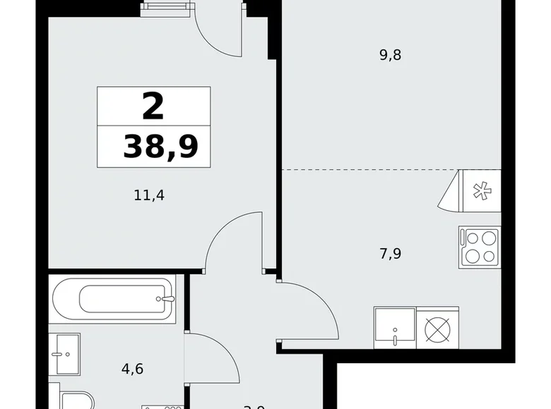 2 room apartment 39 m² poselenie Sosenskoe, Russia