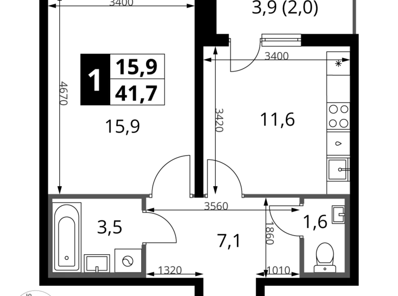 Wohnung 1 zimmer 42 m² Leninsky District, Russland