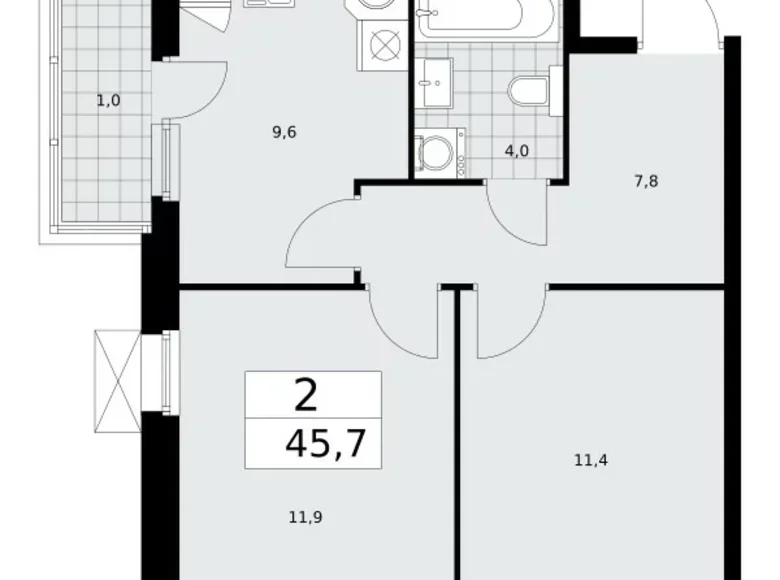 Wohnung 2 Zimmer 46 m² Moskau, Russland