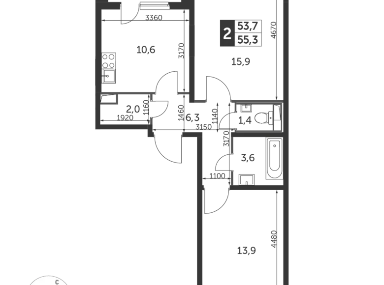 Apartamento 2 habitaciones 55 m² Nekrasovka District, Rusia