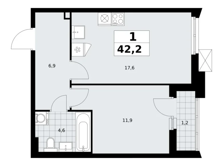 Квартира 1 комната 42 м² район Троицк, Россия