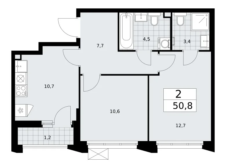 Квартира 2 комнаты 51 м² район Троицк, Россия