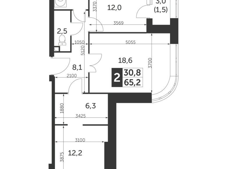 Mieszkanie 2 pokoi 65 m² North-Eastern Administrative Okrug, Rosja