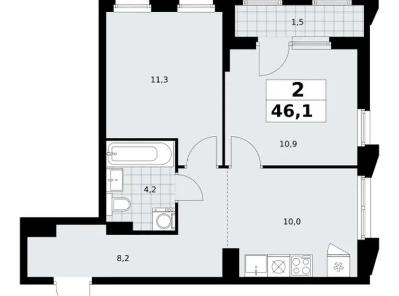 Квартира 2 комнаты 46 м² район Троицк, Россия