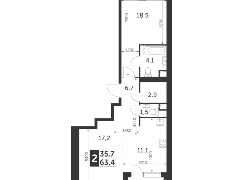 2 room apartment 63 m² Konkovo District, Russia