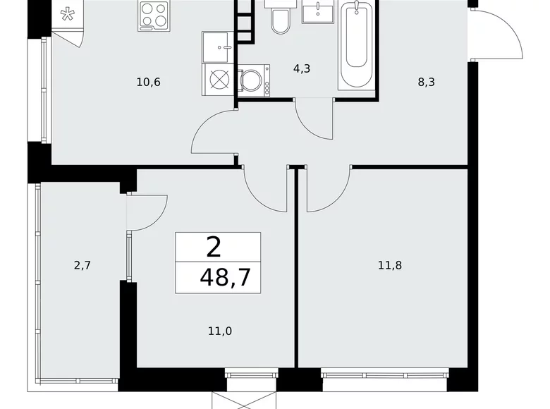 Apartamento 2 habitaciones 49 m² poselenie Desenovskoe, Rusia