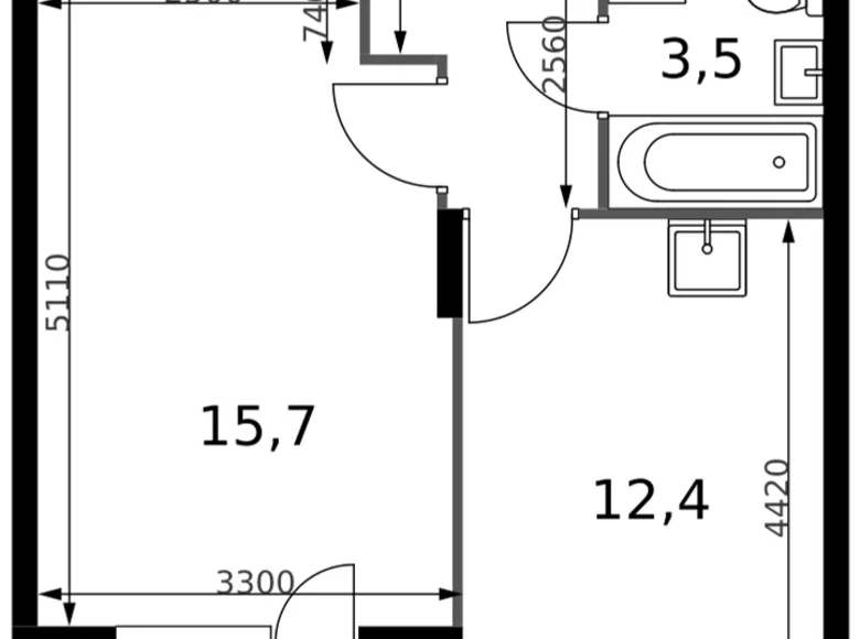 Квартира 1 комната 37 м² Сапроново, Россия
