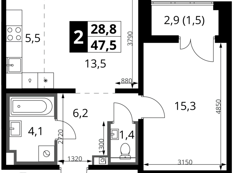 Apartamento 2 habitaciones 48 m² Leninsky District, Rusia