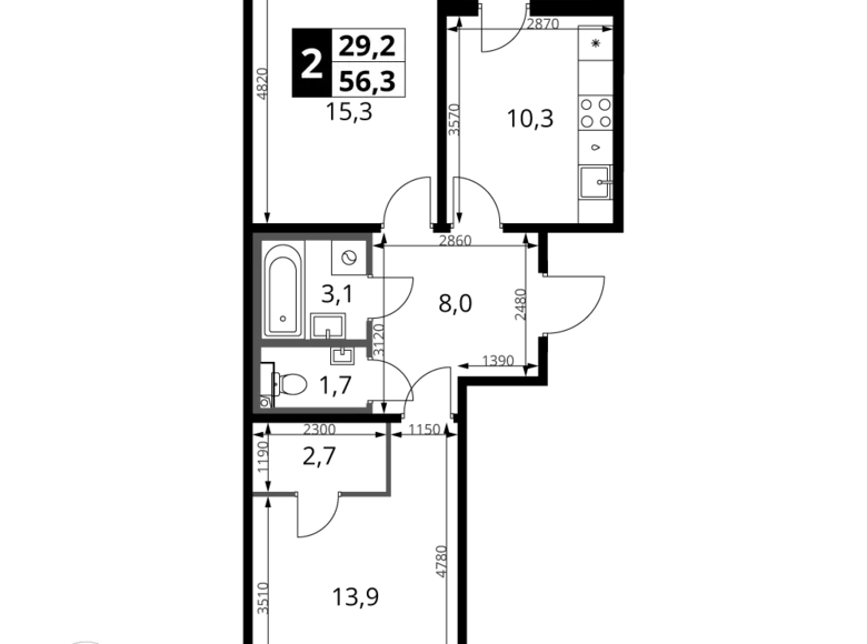 Mieszkanie 2 pokoi 56 m² rejon leniński, Rosja