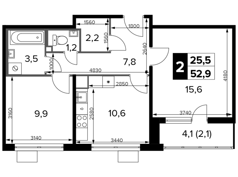 Wohnung 2 Zimmer 53 m² Chimki, Russland