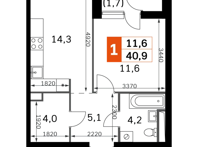 Mieszkanie 1 pokój 41 m² Moskwa, Rosja