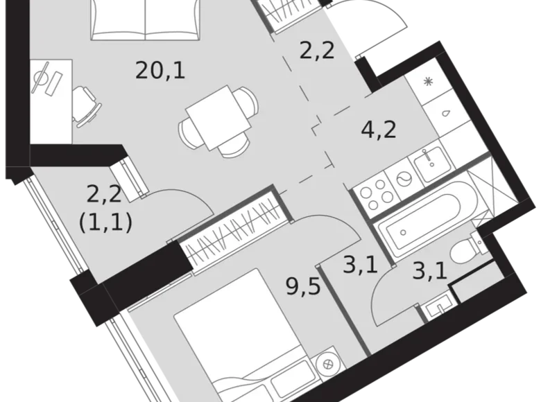 Apartamento 2 habitaciones 43 m² Konkovo District, Rusia