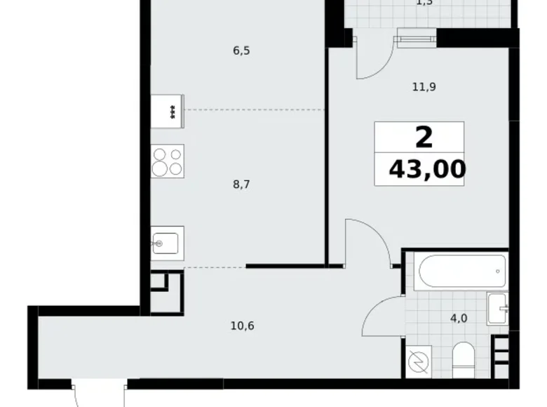 Wohnung 2 Zimmer 43 m² Postnikovo, Russland