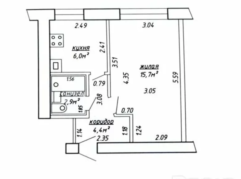 1 room apartment 29 m² Minsk, Belarus