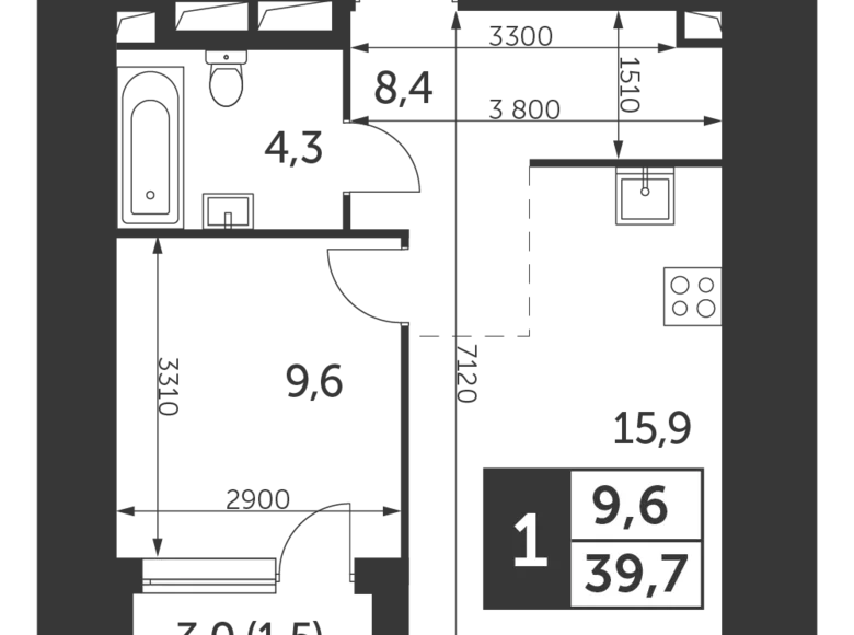 Apartamento 2 habitaciones 40 m² Konkovo District, Rusia