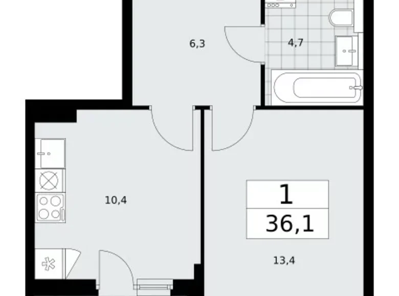 Mieszkanie 1 pokój 36 m² poselenie Sosenskoe, Rosja