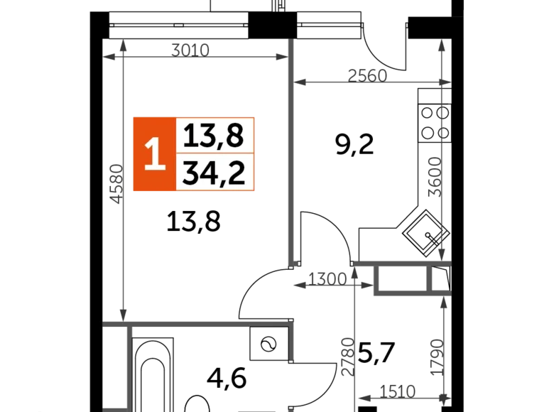 Wohnung 1 zimmer 34 m² Veshki, Russland