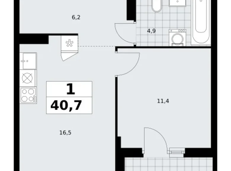 1 room apartment 41 m² Troitsk, Russia