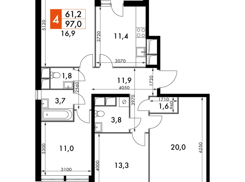 Apartamento 4 habitaciones 97 m² Razvilka, Rusia